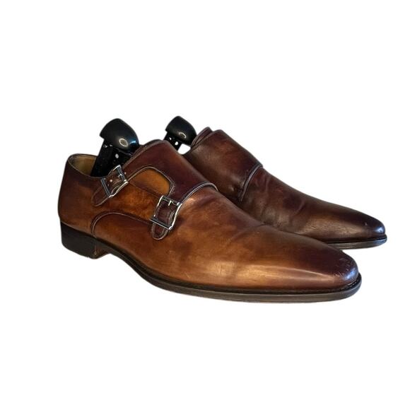Mens Magnanni Miro Double Monk Strap Oxford Shoes Sz 9.5 Used Cognac - Picture 3 of 7